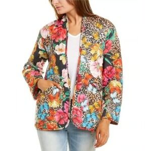 Johnny Was Sandra Quilted Jacket XL Floral Butterfly Leopard Boho Cozy